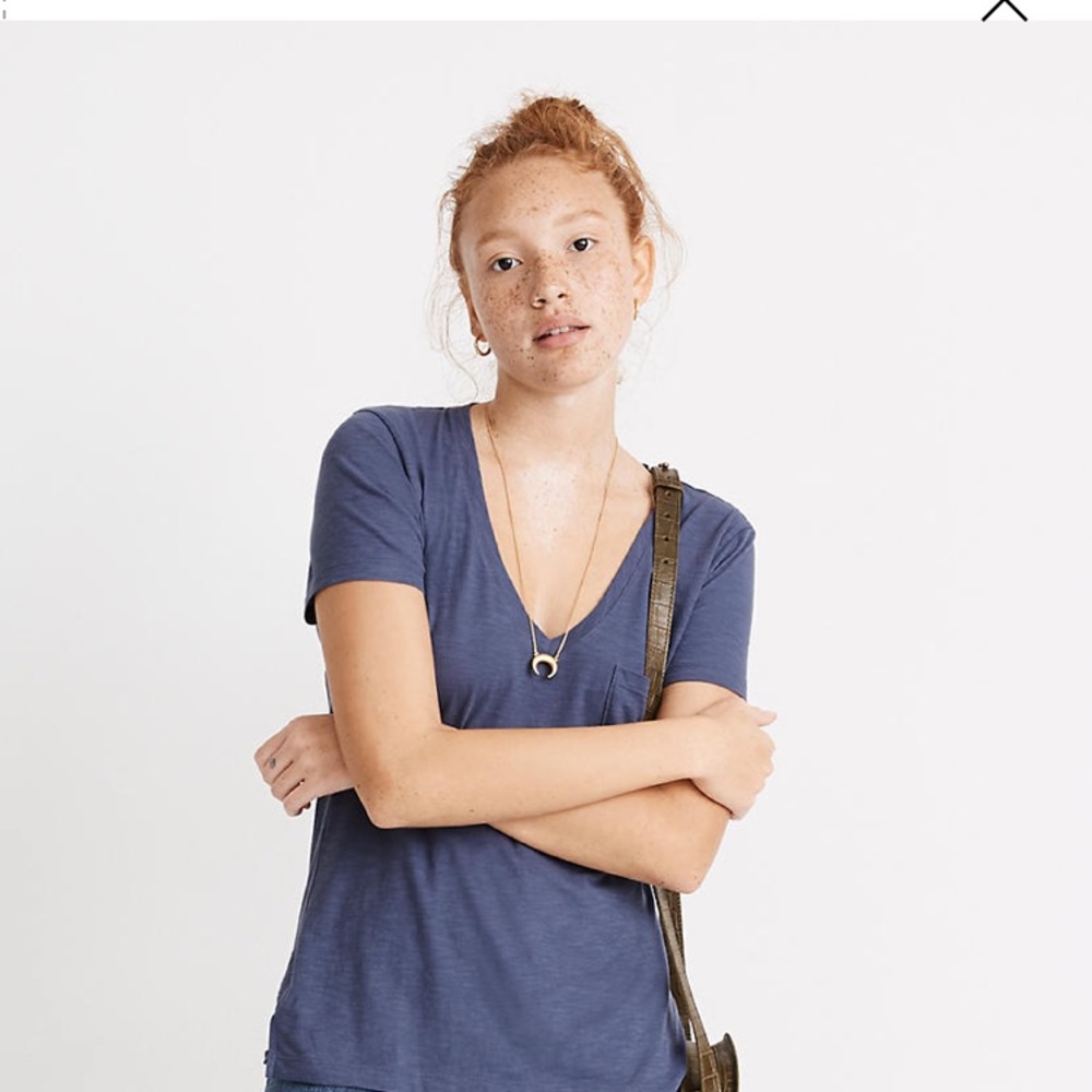 Navy Madewell Cotton V Neck Tee